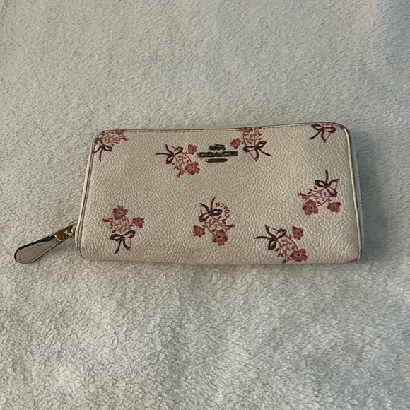 Coach Handbags - Coach Cream Floral Zip-Around Wallet with Pink Accents